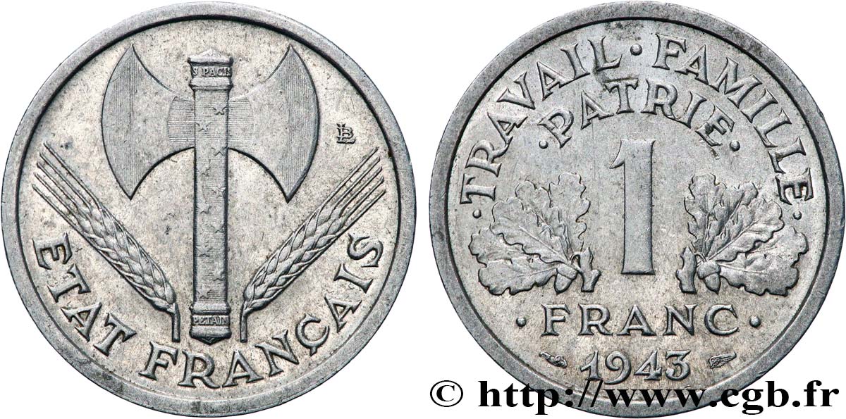 1 franc Francisque, lourde 1943 Paris F.222/4 AU53 