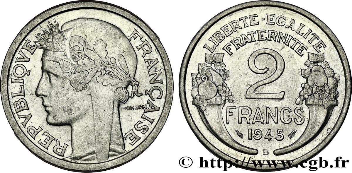2 francs Morlon, aluminium 1945 Beaumont-Le-Roger F.269/6 TTB 