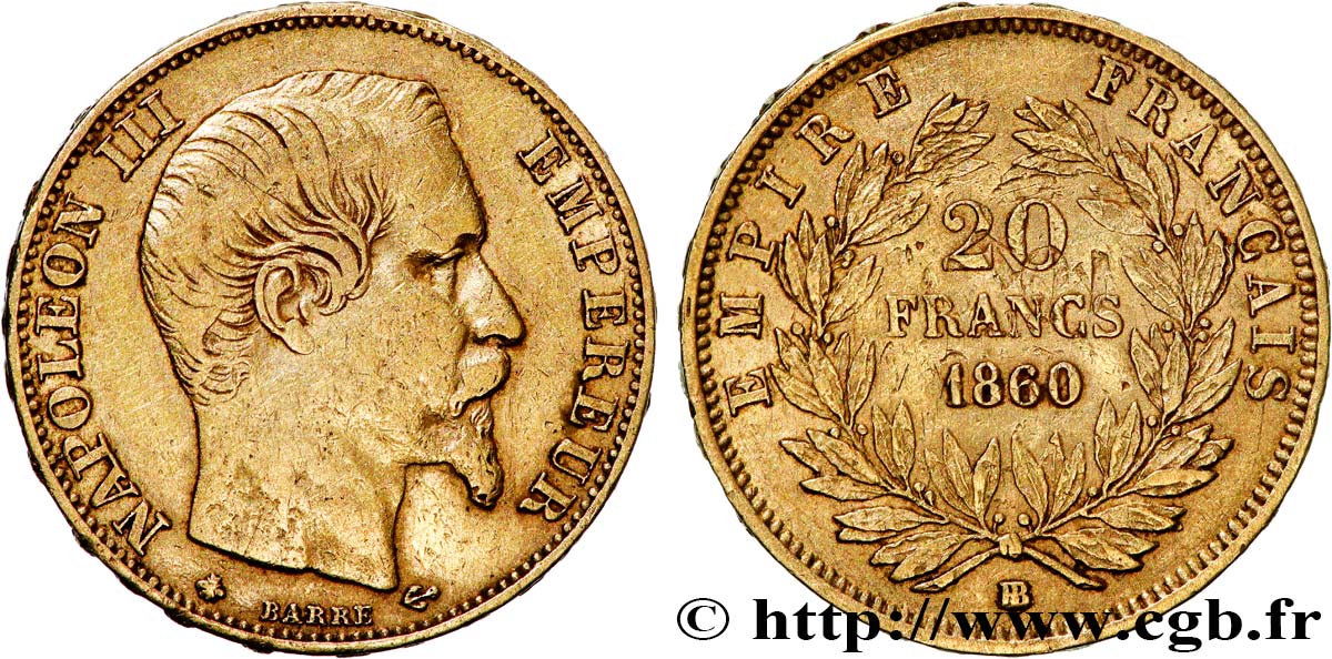 20 francs or Napoléon III, tête nue 1860 Strasbourg F.531/20 S 