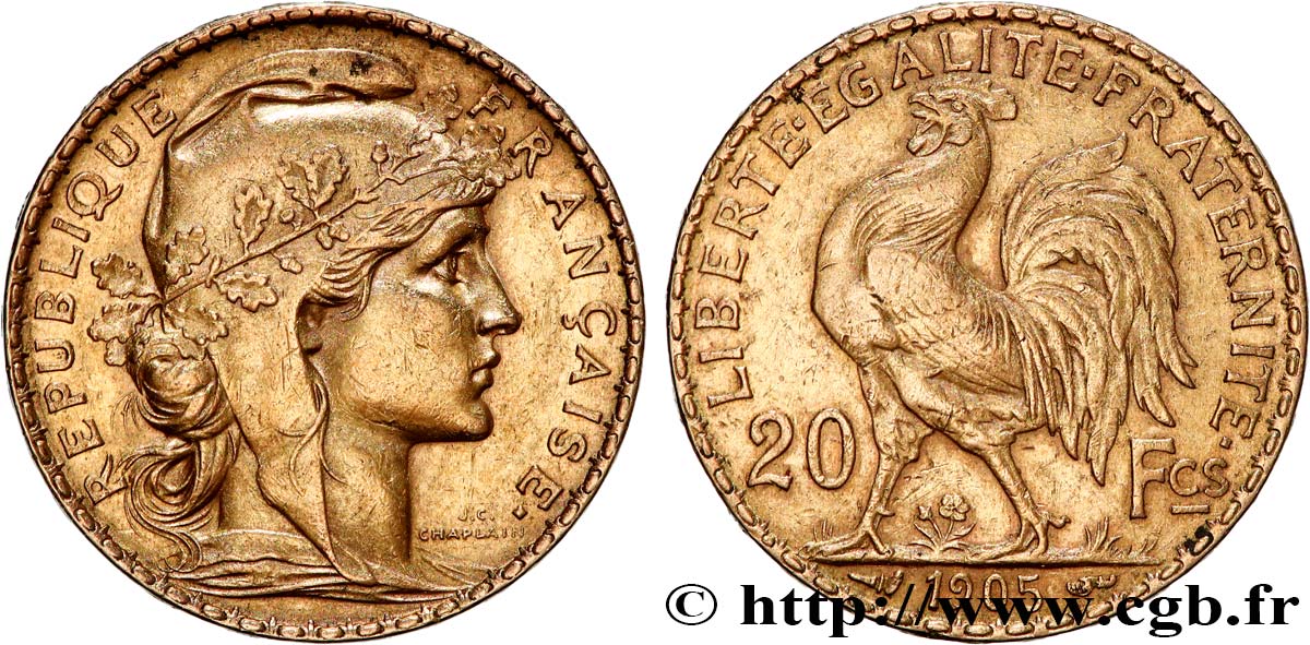 20 francs or Coq, Dieu protège la France 1905 Paris F.534/10 TTB 