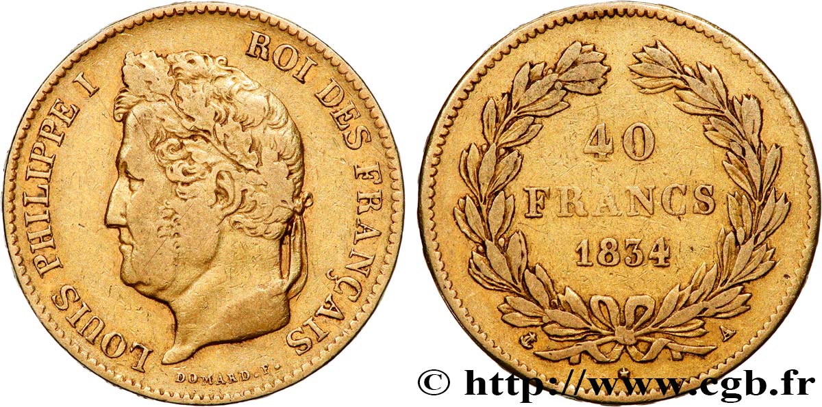 40 francs or Louis-Philippe 1834 Paris F.546/6 TB25 