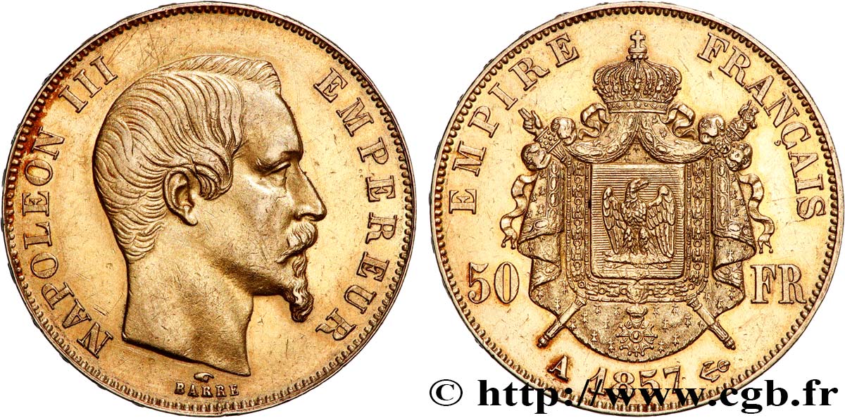 50 francs or Napoléon III, tête nue 1857 Paris F.547/4 SUP 