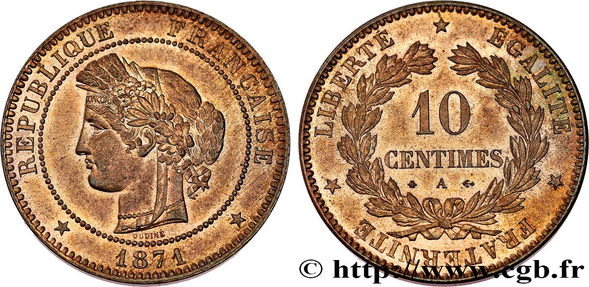 10 centimes Cérès 1871 Paris F.135/6 MS63 