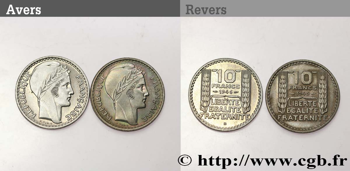 Lot de deux pièces de 10 francs Turin, grosse tête, rameaux longs n.d.  F.361/2 AU/MS 