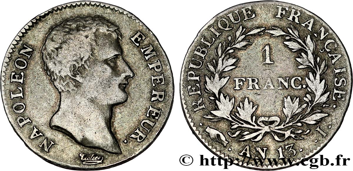 1 franc Napoléon Empereur, Calendrier révolutionnaire 1805 Limoges F.201/20 TB25 