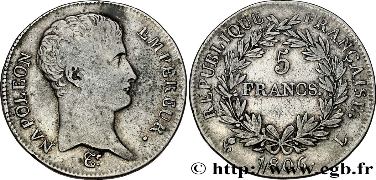 5 francs Napoléon Empereur, Calendrier grégorien 1806 Bayonne F.304/7 S30 