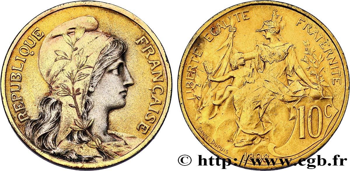 10 centimes Daniel-Dupuis, argenté et doré 1898 Paris F.136/5 var. SUP 