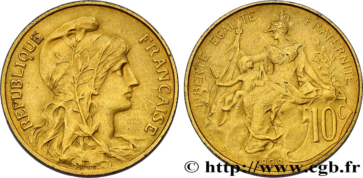 10 centimes Daniel-Dupuis, doré 1898 Paris F.136/5 var. VZ 