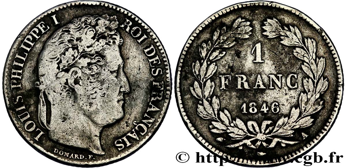 1 franc Louis-Philippe, couronne de chêne 1846 Paris F.210/105 TB 