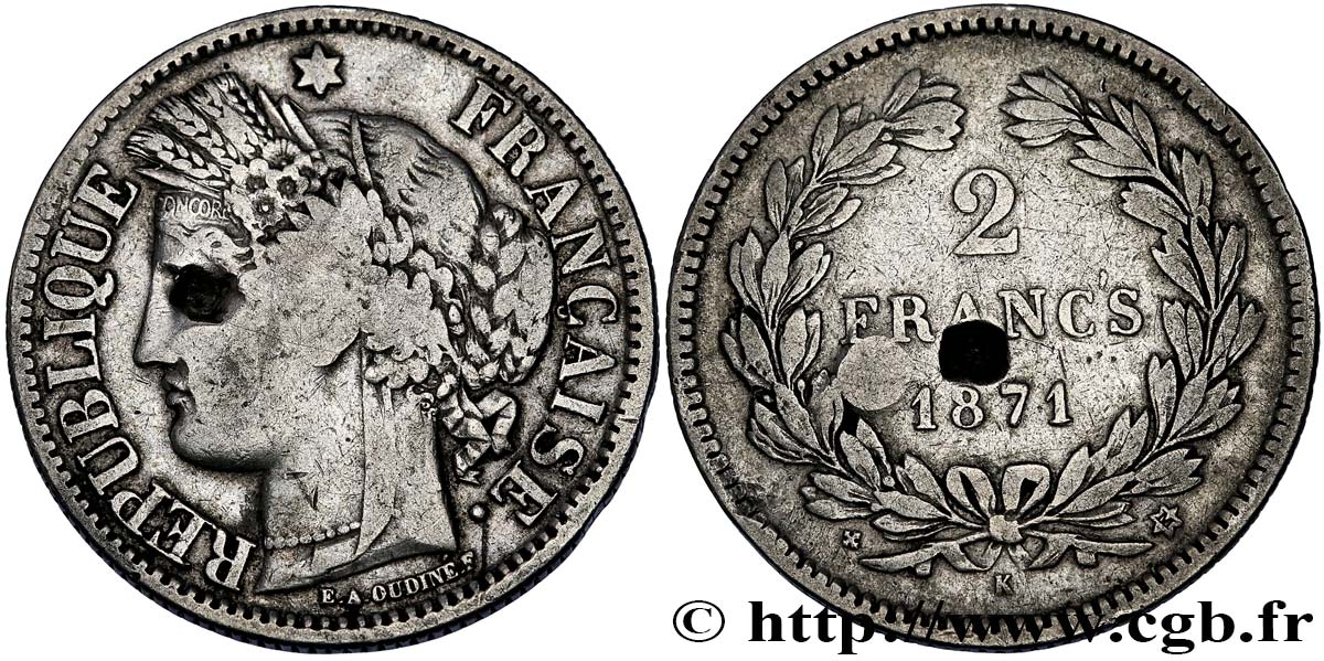 2 francs Cérès, sans légende 1871 Bordeaux F.264/4 MB 
