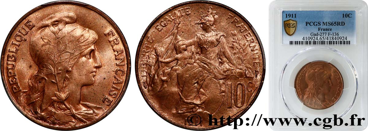 10 centimes Daniel-Dupuis 1911  F.136/20 FDC65 PCGS