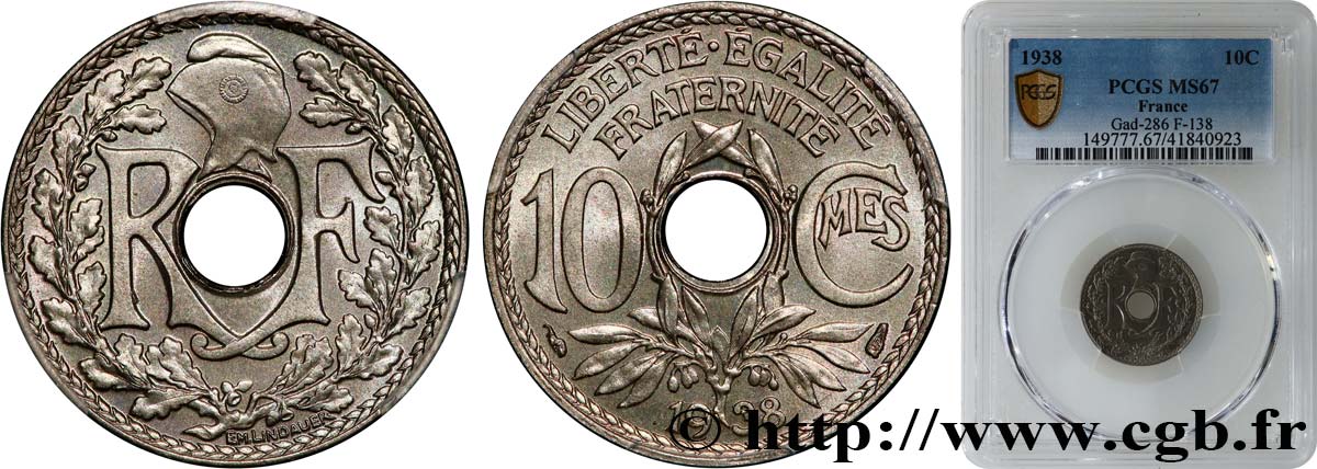 10 centimes Lindauer 1938  F.138/25 ST67 PCGS