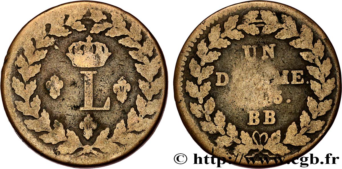 Un décime à l’L couronnée 1815  Strasbourg F.132A/3 MB15 