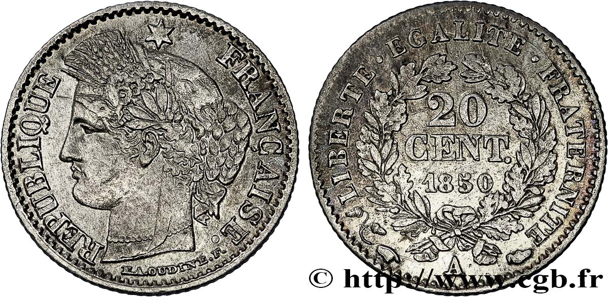 20 centimes Cérès, IIe République 1850 Paris F.146/3 q.BB 