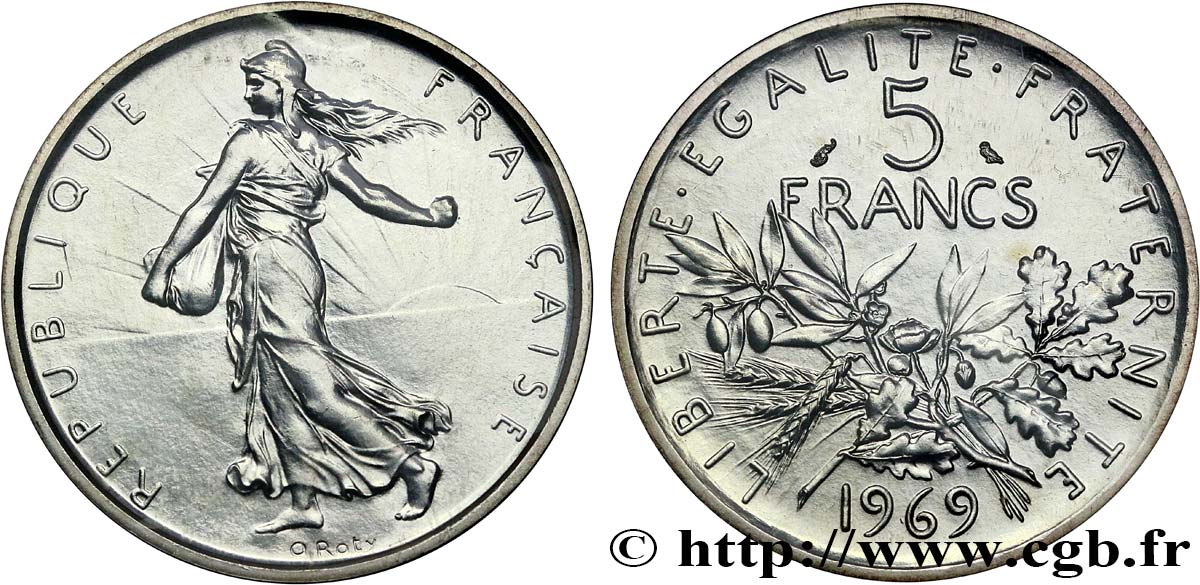 5 francs Semeuse, argent 1969 Paris F.340/13 ST 