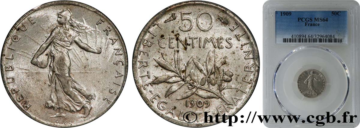 50 centimes Semeuse 1909  F.190/16 MS64 PCGS