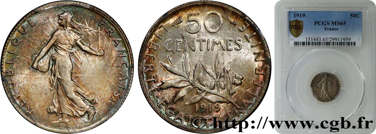 50 centimes Semeuse 1919  F.190/26 ST65 PCGS