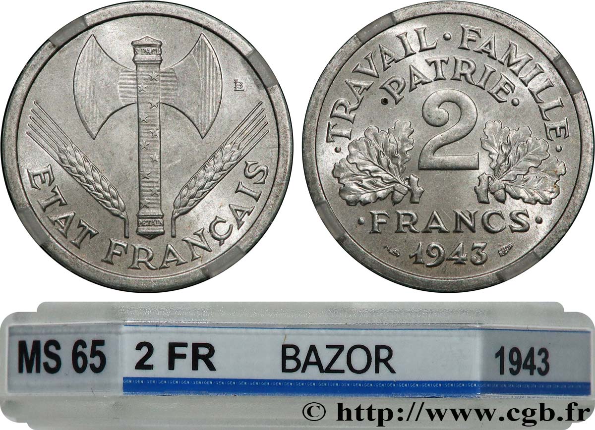 2 francs Francisque 1943  F.270/2 FDC65 GENI