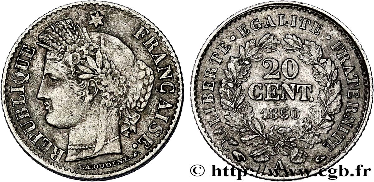 20 centimes Cérès, IIe République 1850 Paris F.146/2 BB40 