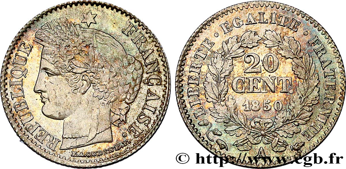 20 centimes Cérès, IIe République 1850 Paris F.146/3 MS60 