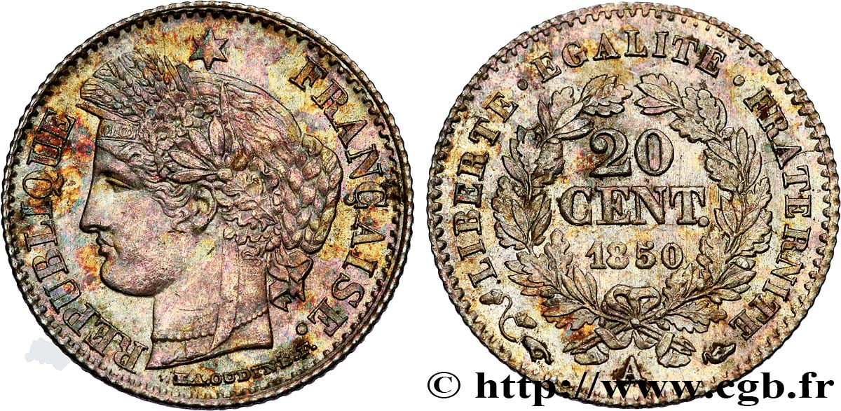 20 centimes Cérès, IIe République 1850 Paris F.146/3 SPL 