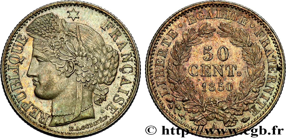 50 centimes Cérès, IIe République 1850 Paris F.184/2 SUP+ 