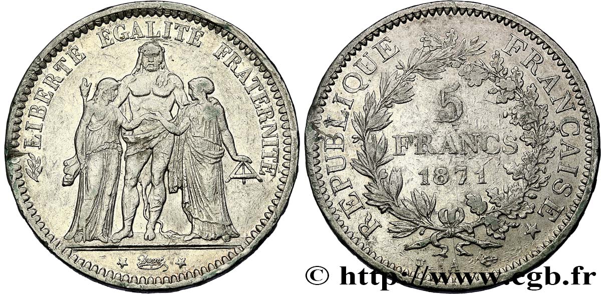 5 francs Hercule, dite “Camélinat” 1871 Paris F.334/4 TB+ 