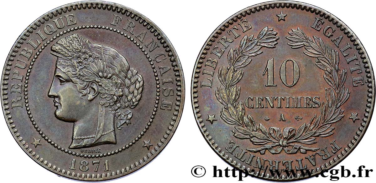 10 centimes Cérès 1871 Paris F.135/5 TTB+ 