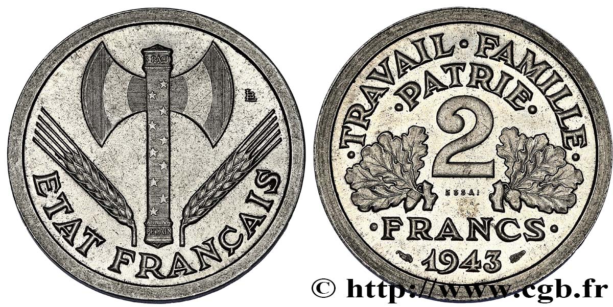 Essai de 2 francs Francisque 1943 Paris F.270/1 SPL 