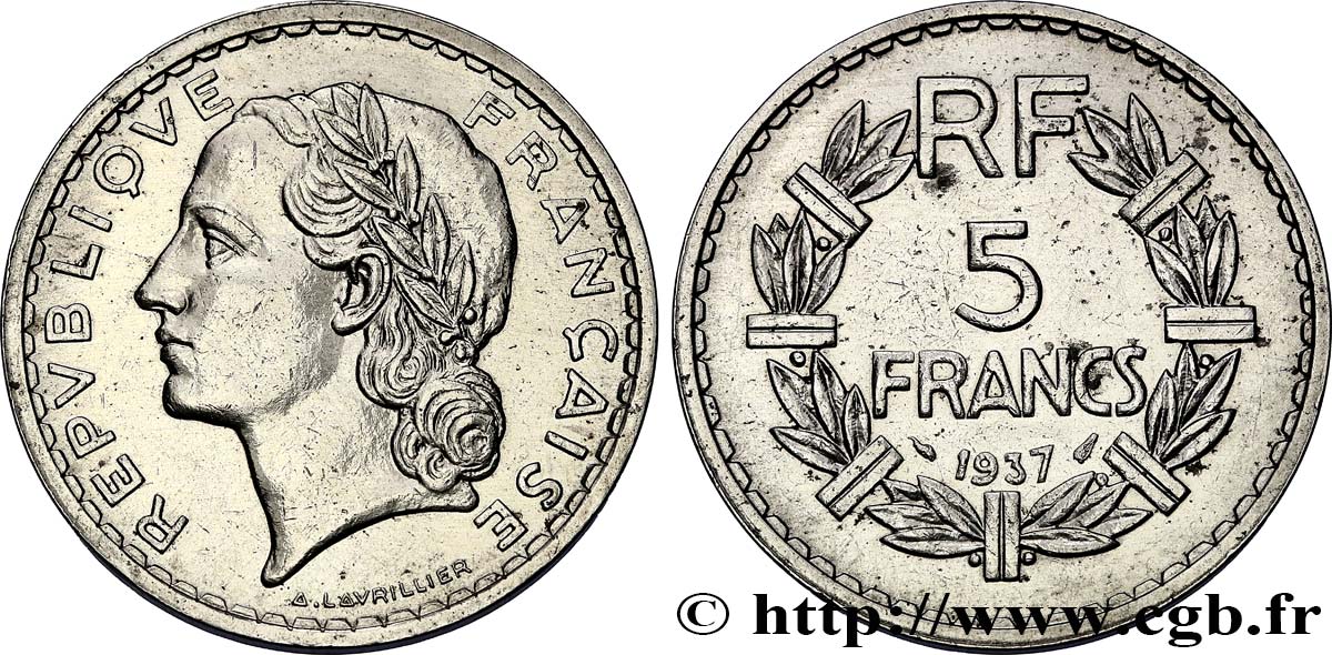 5 francs Lavrillier, nickel 1937  F.336/6 AU 