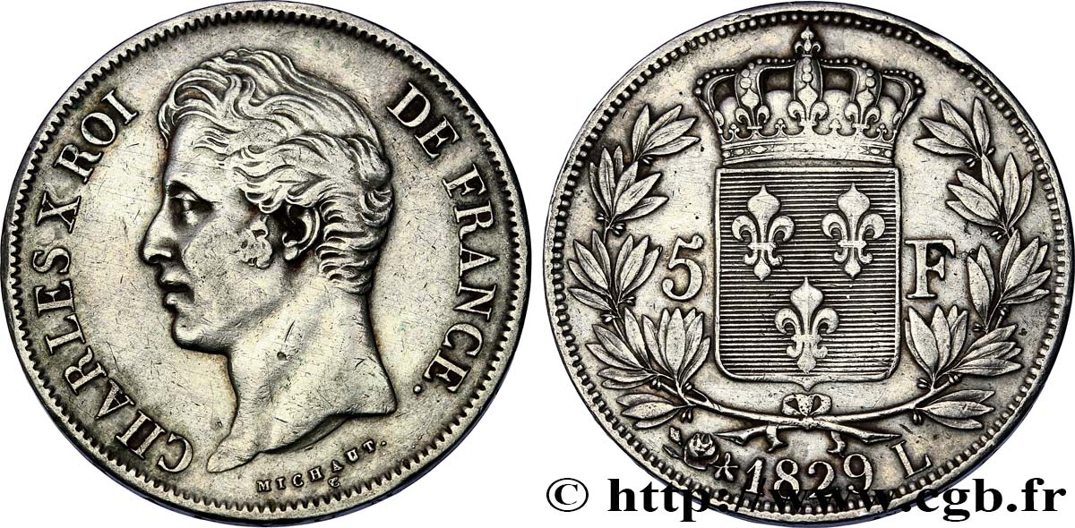 5 francs Charles X, 2e type 1829 Bayonne F.311/34 MBC 