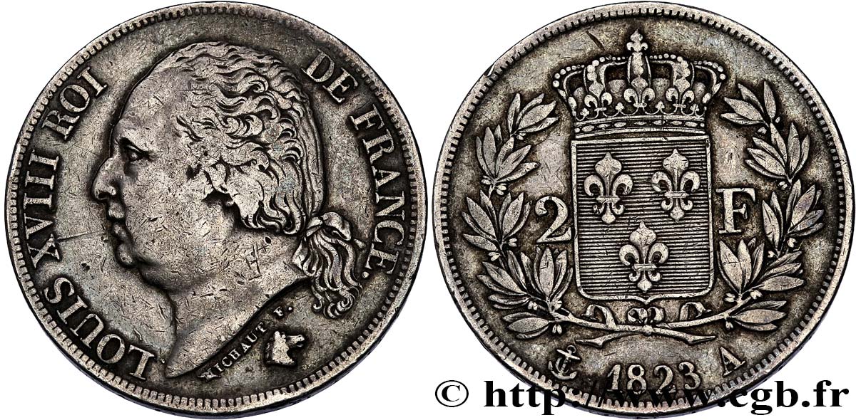 2 francs Louis XVIII 1823 Paris F.257/42 BC 