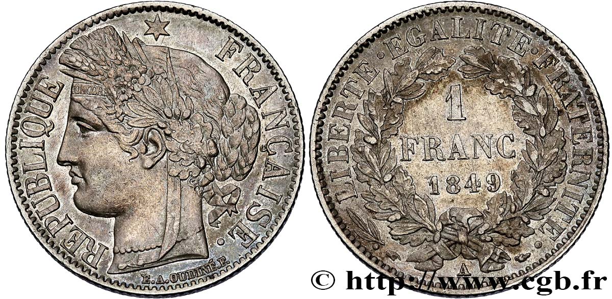 1 franc Cérès, IIe République 1849 Paris F.211/1 fVZ 