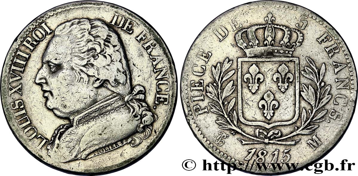 5 francs Louis XVIII, buste habillé 1815 Toulouse F.308/25 TB 