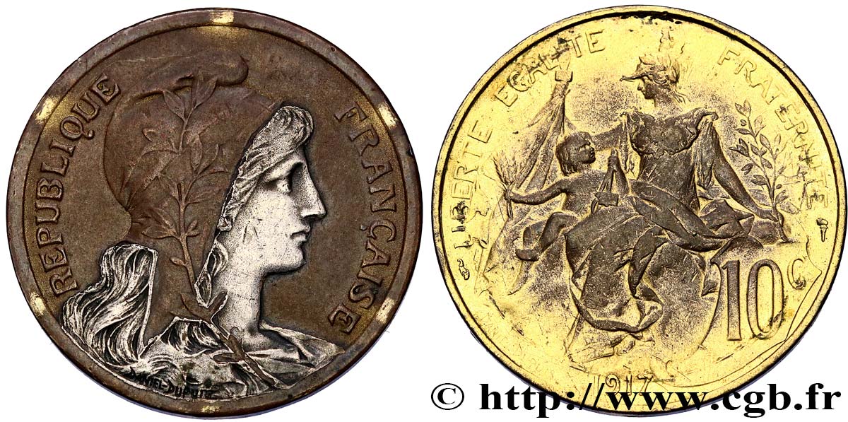 10 centimes Daniel-Dupuis, doré et argenté 1917  F.136/28 var. TTB+ 