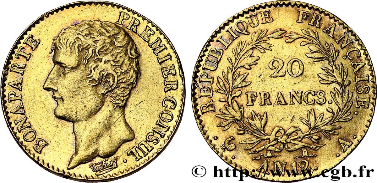 20 francs or Bonaparte Premier Consul 1804 Paris F.510/2 AU 