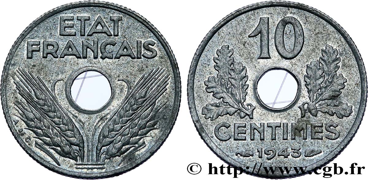 10 centimes État français, petit module 1943  F.142/2 SUP62 