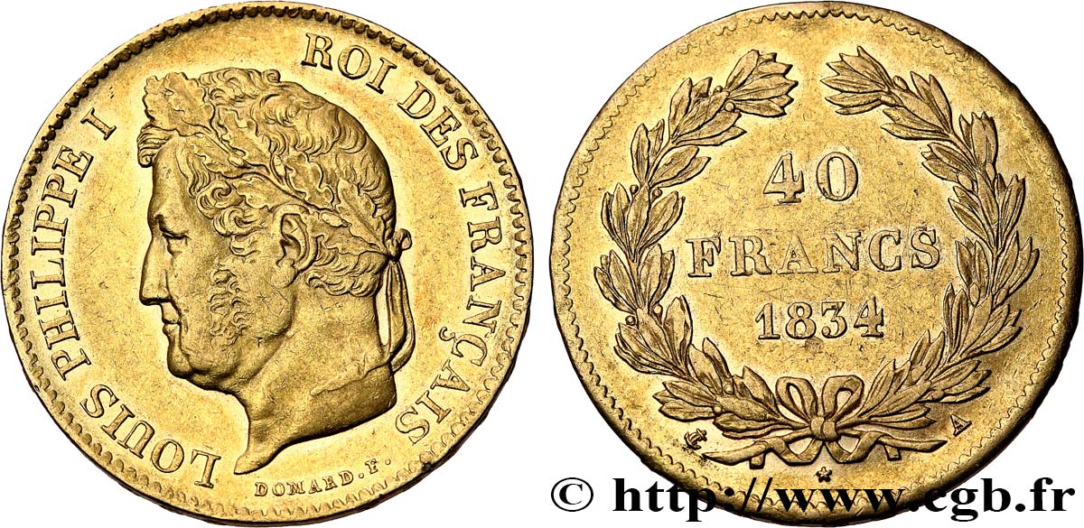40 francs or Louis-Philippe 1834 Paris F.546/6 XF 