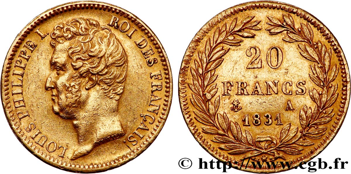 20 francs or Louis-Philippe, Tiolier, tranche inscrite en creux 1831 Paris F.524/2 TTB 