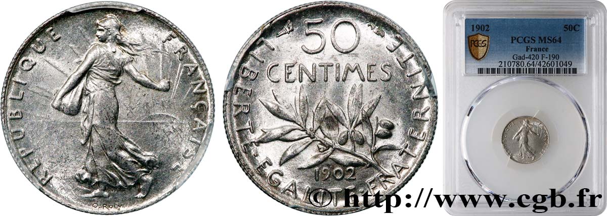 50 centimes Semeuse 1902 Paris F.190/9 SPL64 PCGS