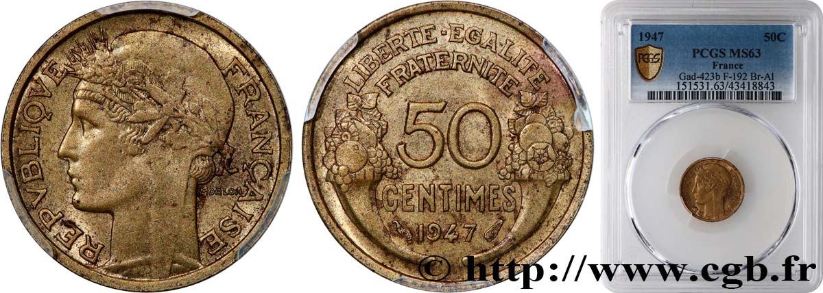 50 centimes Morlon 1947  F.192/19 SC63 PCGS