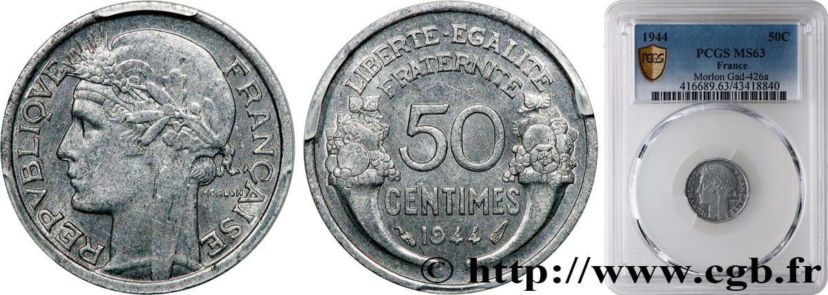50 centimes Morlon, légère 1944  F.194/3 SC63 PCGS