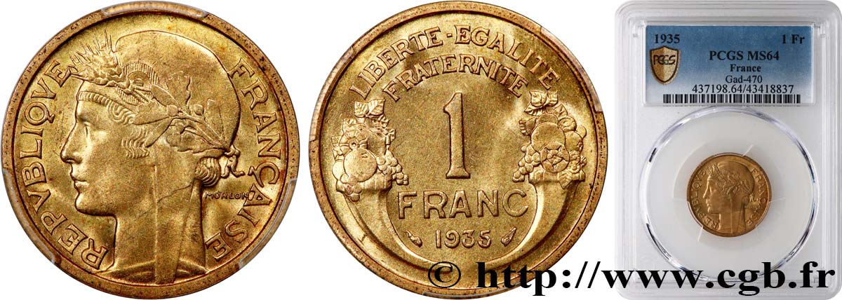 1 franc Morlon 1935 Paris F.219/6 SC64 PCGS