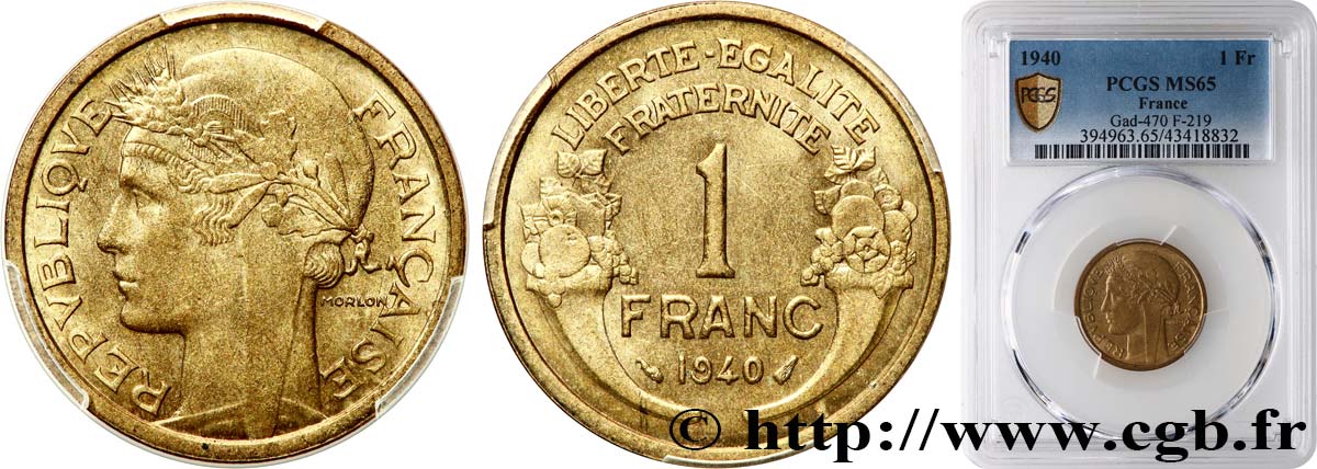 1 franc Morlon 1940 Paris F.219/11 ST65 PCGS