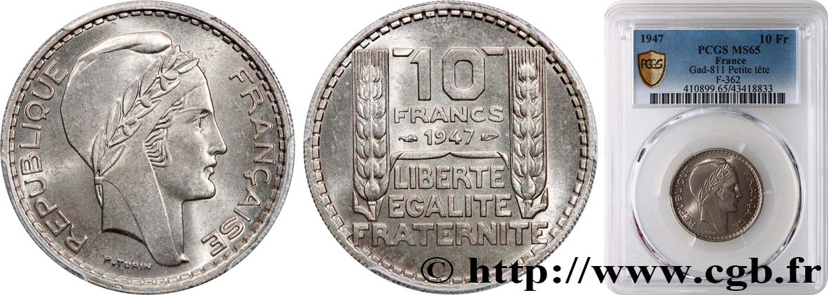 10 francs Turin, petite tête 1947  F.362/1 FDC65 PCGS