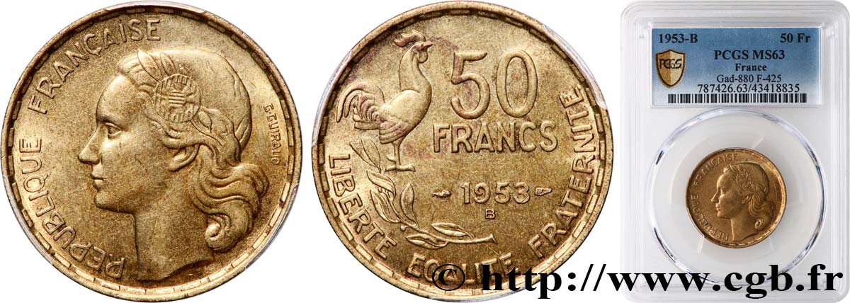 50 francs Guiraud 1953 Beaumont-le-Roger F.425/11 SPL63 PCGS