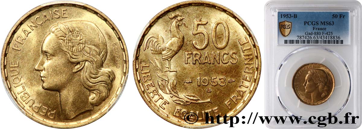 50 francs Guiraud 1953 Beaumont-le-Roger F.425/11 SPL63 PCGS