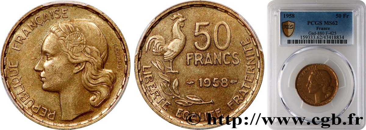 50 Francs Guiraud 1958 Paris F.425/14 MS62 PCGS