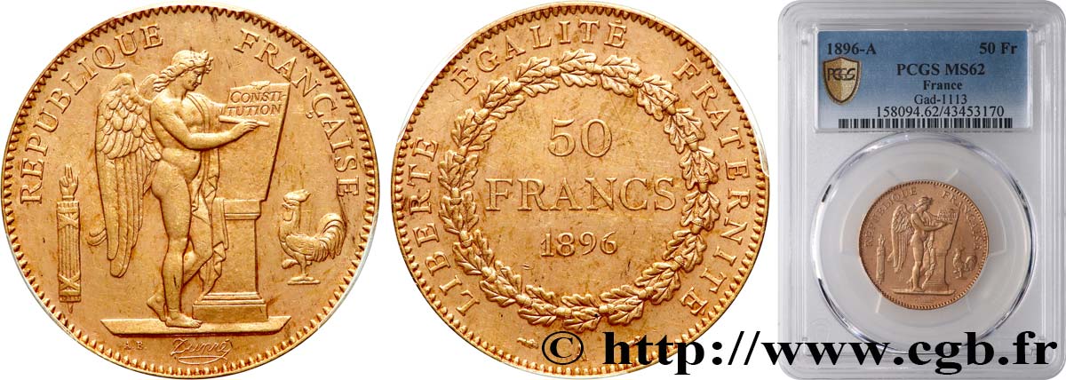50 francs or Génie 1896 Paris F.549/4 EBC62 PCGS