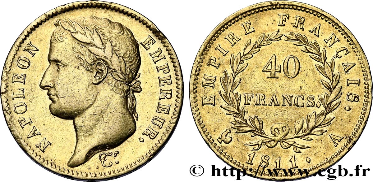 40 francs or Napoléon tête laurée, Empire français 1811 Paris F.541/6 TTB+ 